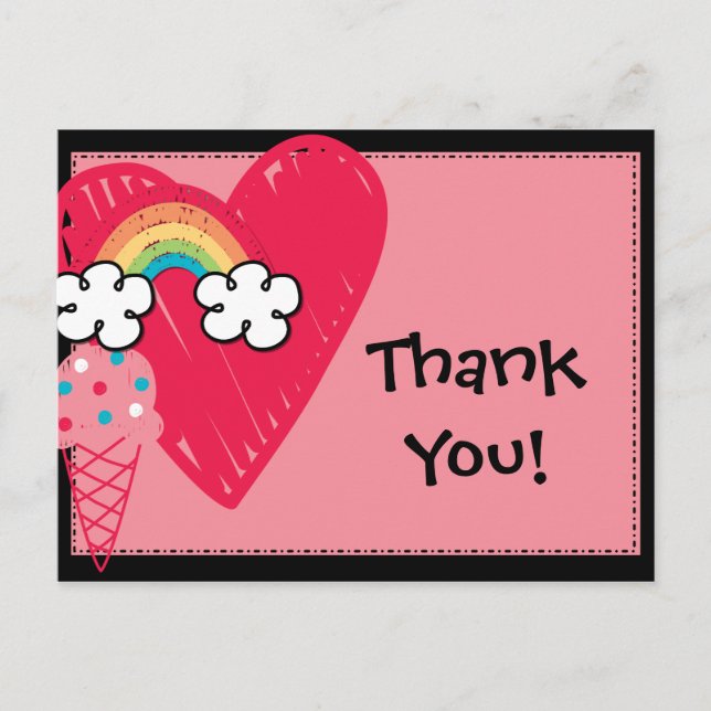 Sweet Treats Heart Rainbow Birthday Thank You Postcard (Front)
