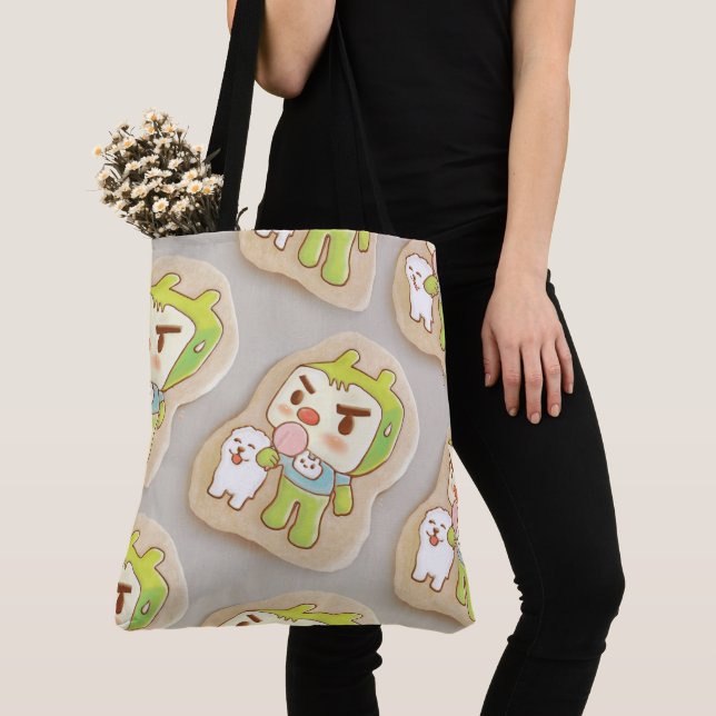 Sweet Treats: Iron T & Smiling Bichon Iced Cookies Tote Bag (Close Up)