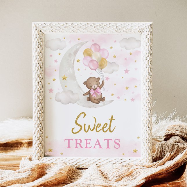 Sweet Treats Moon Teddy Bear Pink Gold Balloons Poster (Creator Uploaded)