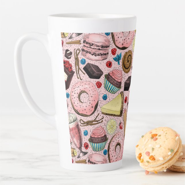 Sweet treats on pink latte mug (In Situ)