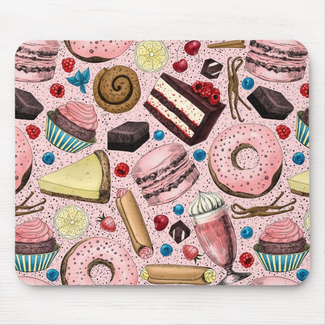 Sweet treats on pink mouse mat (Front)