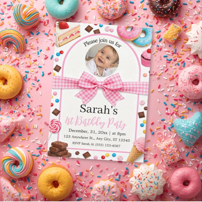 Sweet Treats Photo 1st Birthday Party Invitation (Creator Uploaded)