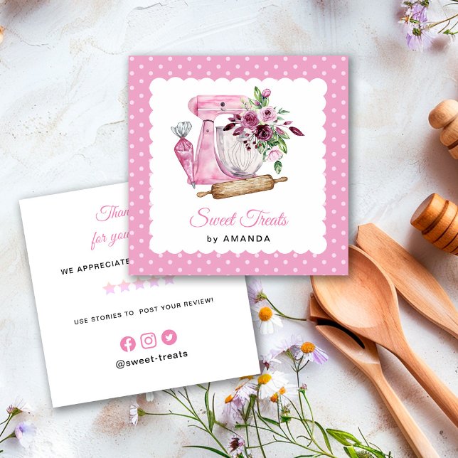 Sweet Treats Pink Thank you Square Business Card (Creator Uploaded)