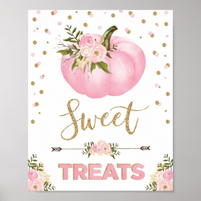 Sweet Treats Pumpkin Birthday Baby Shower Favors Poster (Front)