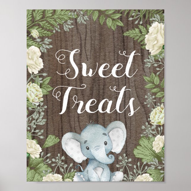 Sweet Treats / Rustic Jungle Elephant Baby Shower Poster (Front)