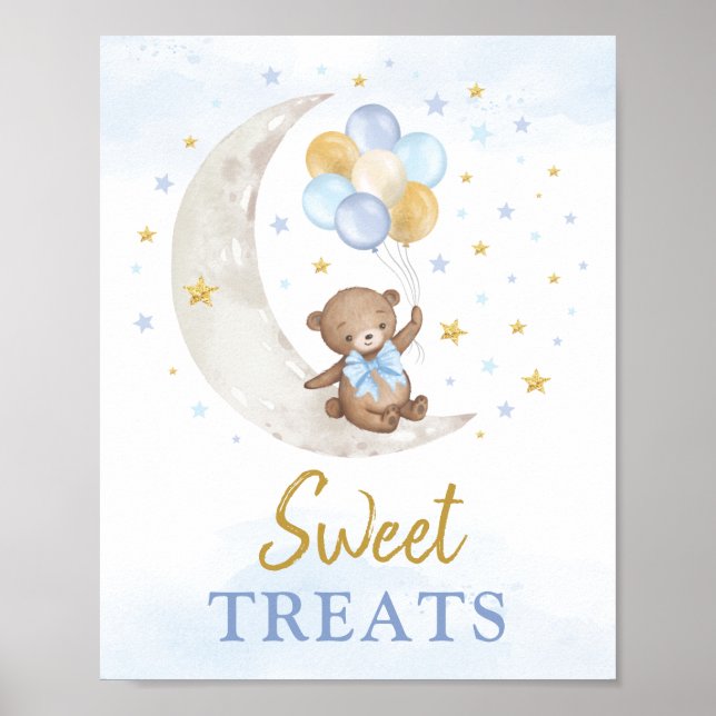 Sweet Treats Teddy Bear Blue Gold Balloons Poster (Front)