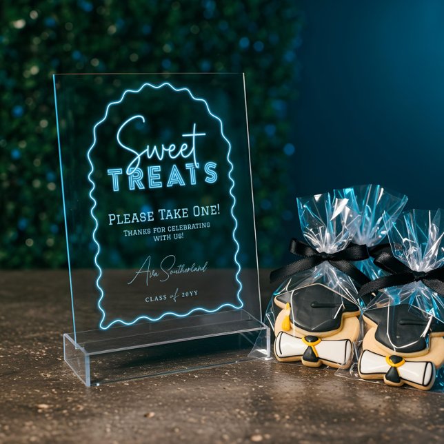 Sweet Treats Wavy Arch Blue Neon Graduation Party Acrylic Sign (Sweet Treats Wavy Arch Blue Neon Graduation Party Acrylic Sign)