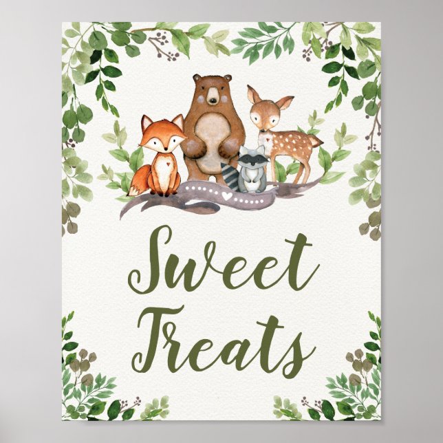 Sweet Treats Woodland Forest Baby Shower Favors Poster (Front)