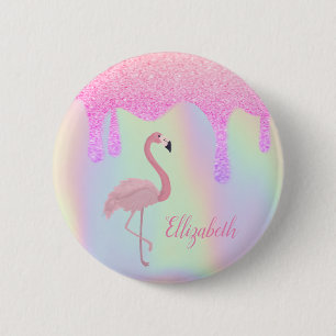 Sweet Trendy Holographic, Pink Flamingo 6 Cm Round Badge