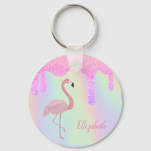 Sweet Trendy Holographic, Pink Flamingo Key Ring