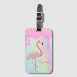 Sweet Trendy Holographic, Pink Flamingo Luggage Tag