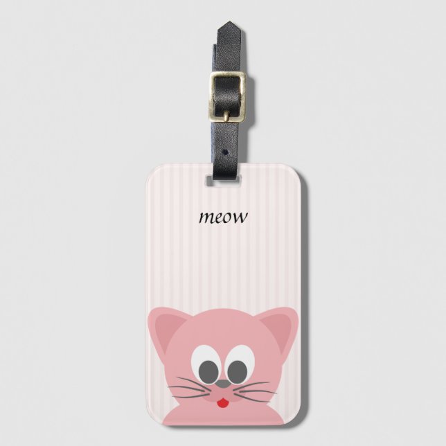 Sweet Trendy Pink Cat Luggage Tag (Front Vertical)