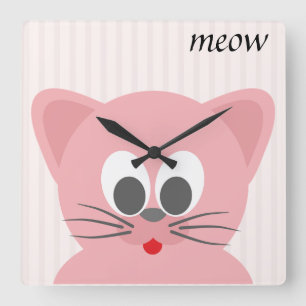 Sweet Trendy Pink Cat Square Wall Clock