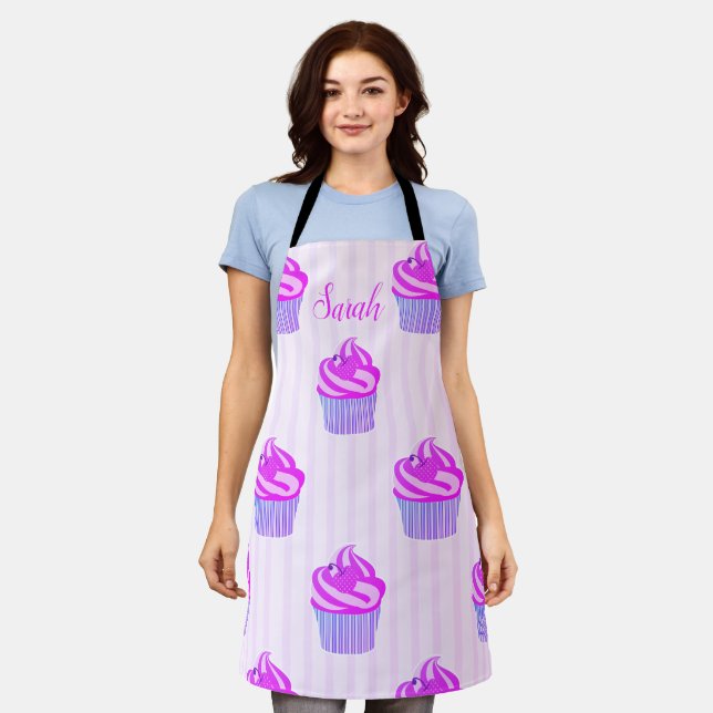 Sweet Trendy Pink Cup-Cakes Apron (Worn)