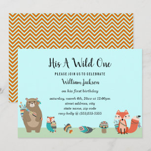 Sweet Tribal Animal His A Wild One Birthday Invitation