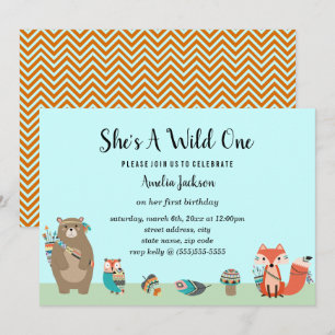 Sweet Tribal Animal She's A Wild One Birthday Invitation