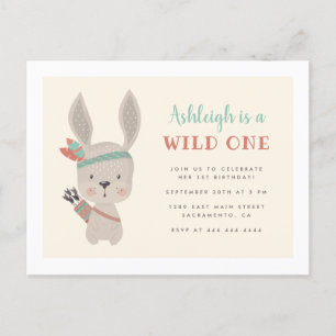 Sweet Tribal Bunny Wild One 1st Birthday Invitation Postcard