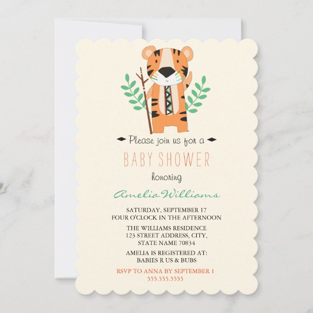 Sweet Tribal Tiger Baby Shower Invitation (Front)