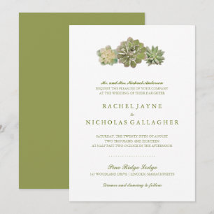 Sweet Trio Succulents Sage Green   Wedding Invitation