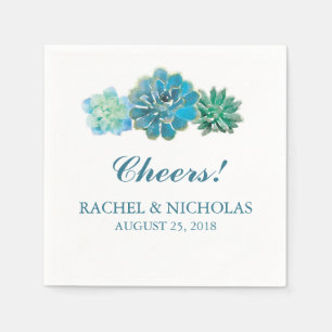 Sweet Trio Succulents Watercolor   Wedding Napkin