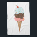 Sweet triple ice cream cone pattern kitchen towel<br><div class="desc">Everyone loves ice cream! Give the gift of this cute kitchen towel with an ice cream cone triple scoop with cherry on top!
Check my shop for lots more colours and patterns!</div>