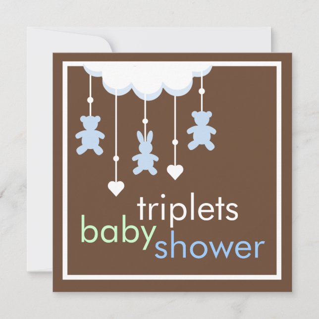Sweet Triplets Boys Mobile Baby Shower Invitation (Front)