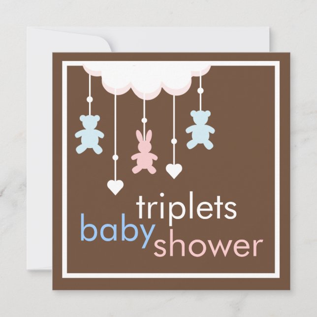 Sweet Triplets Mobile Baby Shower Invitation (Front)