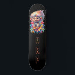 *~* Sweet Troll AP89 Neon Black Initials Flower Skateboard<br><div class="desc">(Search code AP89 for Troll items and AP88 for mediaeval theme items ) Easily Transfer to other Zazzle Products. BLACK background Skateboard. The NEON colours just pop the TROLL images and LETTERS. Customise / Personalise your INITIALS / MONOGRAM. Whimsical Cute funny Long Hair Troll . Bright RAINBOW neon colours. This...</div>