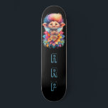 *~* Sweet Troll AP89 Neon Rainbow Initials Flower Skateboard<br><div class="desc">(Search code AP89 for Troll items and AP88 for mediaeval theme items ) Easily Transfer to other Zazzle Products. BLACK background Skateboard. The NEON Rainbow colours just pop the TROLL images and LETTERS. Customise / Personalise your INITIALS / MONOGRAM. Whimsical Cute funny Long Hair Troll . Bright RAINBOW neon colours....</div>