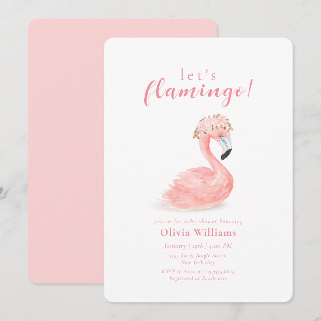 Sweet Tropical Floral Crown Flamingo Baby Shower Invitation (Front/Back)