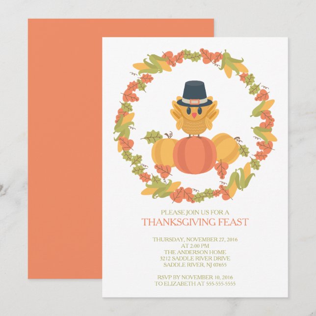 Sweet Turkey Day Thanksgiving Dinner Invitation (Front/Back)
