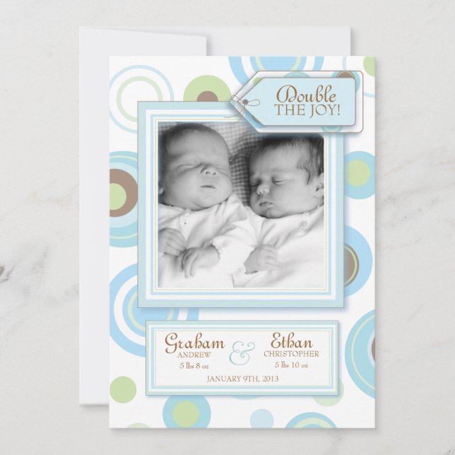 Sweet Twin Boys Argyle Photo Birth Announcement (Front)