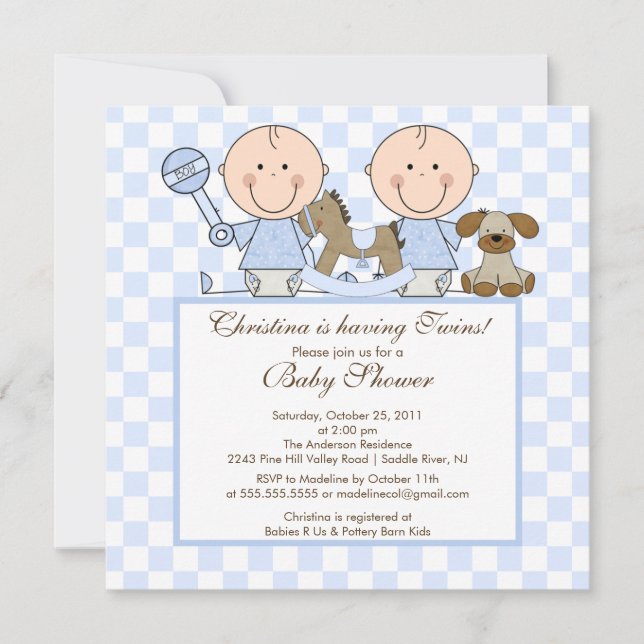 Sweet Twin Boys Twins Baby Shower Invitation (Front)
