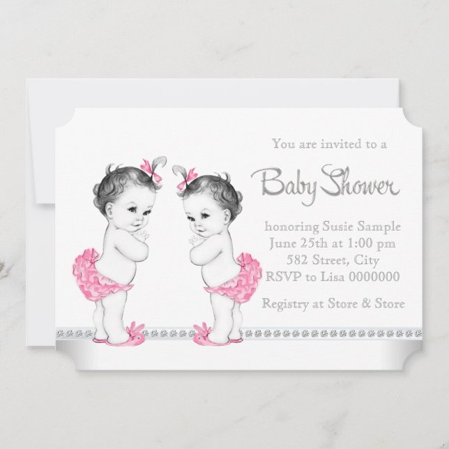 Sweet Twin Girl Baby Shower Invitation (Front)