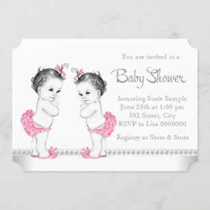 Sweet Twin Girl Baby Shower Invitation
