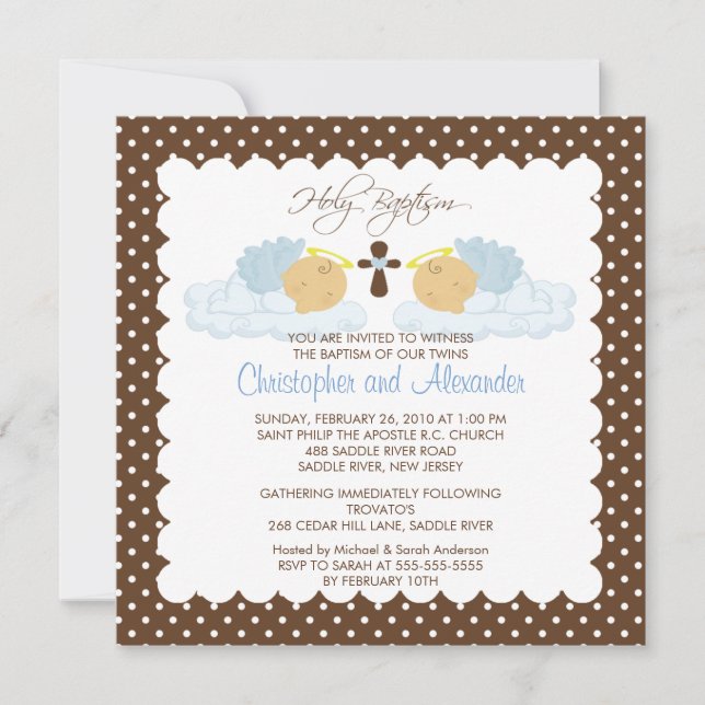 Sweet Twins Baby Boy Holy Baptism Inviation Invitation (Front)