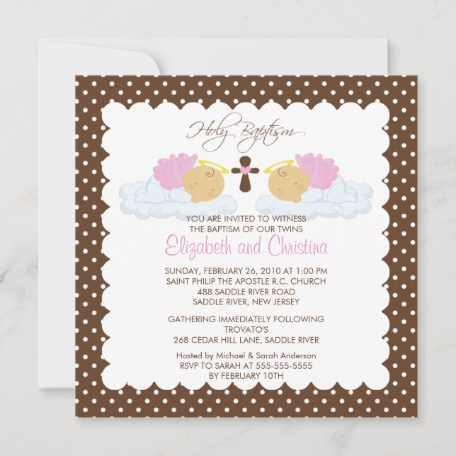 Sweet Twins Baby Girls  Holy Baptism Inviation Invitation (Front)