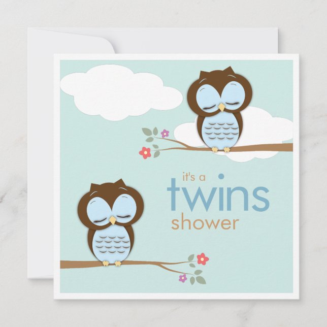 Sweet Twins Hoot Owls Boys Baby Shower Invitation (Front)
