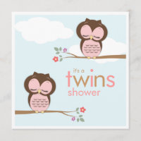 Sweet Twins Hoot Owls Pink Baby Shower Invitation