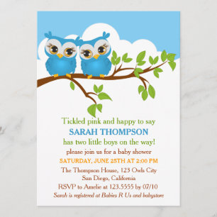 Sweet Twins Owls Boy Baby Shower Invitation