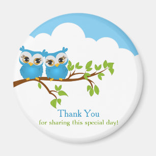 Sweet Twins Owls Boy Baby Thank You Magnet