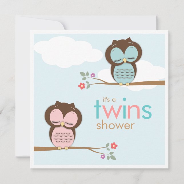 Sweet Twins Owls Boy Girl Baby Shower Invitation (Front)