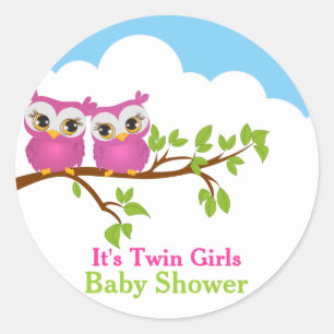 Sweet Twins Owls Girl Baby Shower Sticker