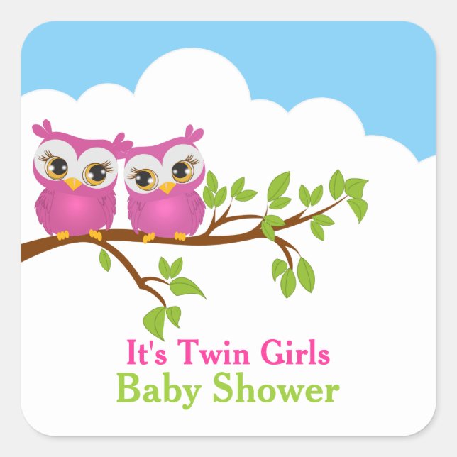 Sweet Twins Owls Girl Baby Shower Sticker (Front)