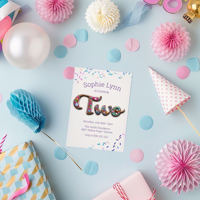 Sweet "Two" Cookie Sprinkles Kids 2nd Birthday Invitation (Creator Uploaded)