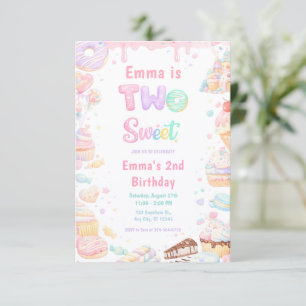 Sweet Two Pastel Candy 2nd Birthday Party Invitation