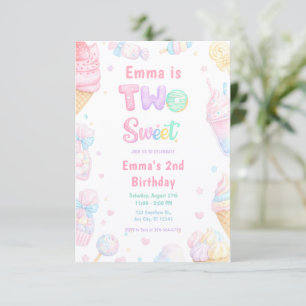 Sweet Two Pastel Candy Birthday Party Invitation