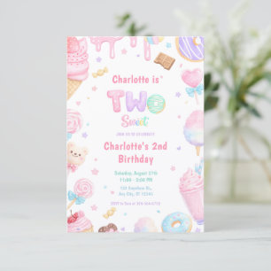 Sweet Two Pastel Candy Birthday Party Invitation