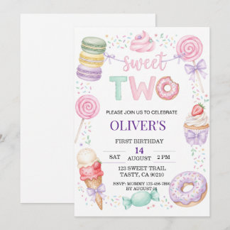 Sweet Two Pastel Dessert 2nd Birthday Invite