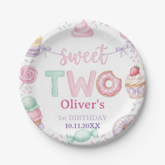 Sweet Two Pastel Dessert 2nd Birthday Paper Plate